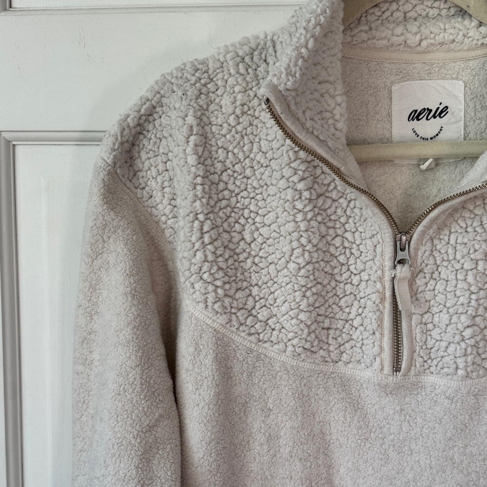 Aerie Women's Cream 1/4 Zip Oversized Sweatshirt With Sherpa Feel Details